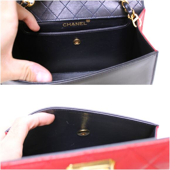 Chanel Trapezoid Flap Bag Two Tone Lambskin Leather Shoulder Crossbody Bag A4695 - Picture 11 of 13